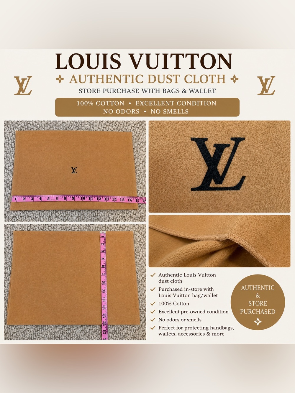Louis Vuitton Authentic Dust Cloth Tan Beige Cotton Store Purchase EUC ✨✨